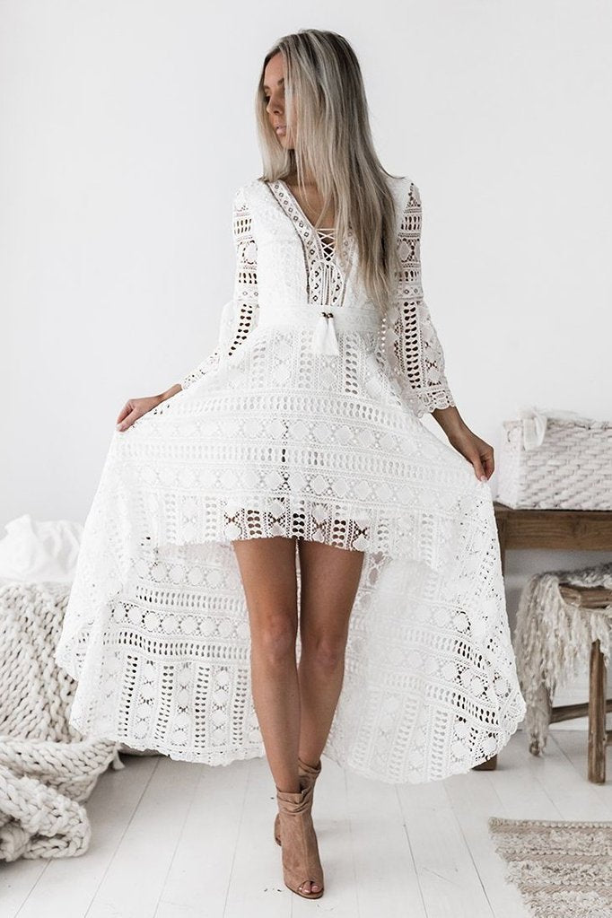 Boho High Low Dress | White, 6/XS Boho High Low Dress | White, 6/XS