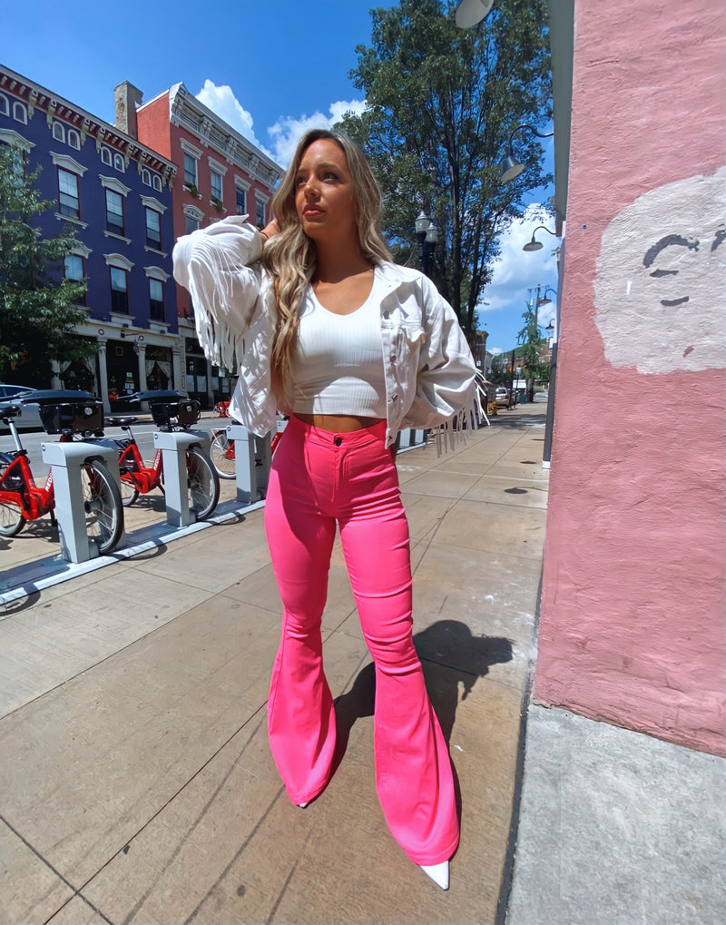 Pink High Waisted Bell Bottom Flare Jeans