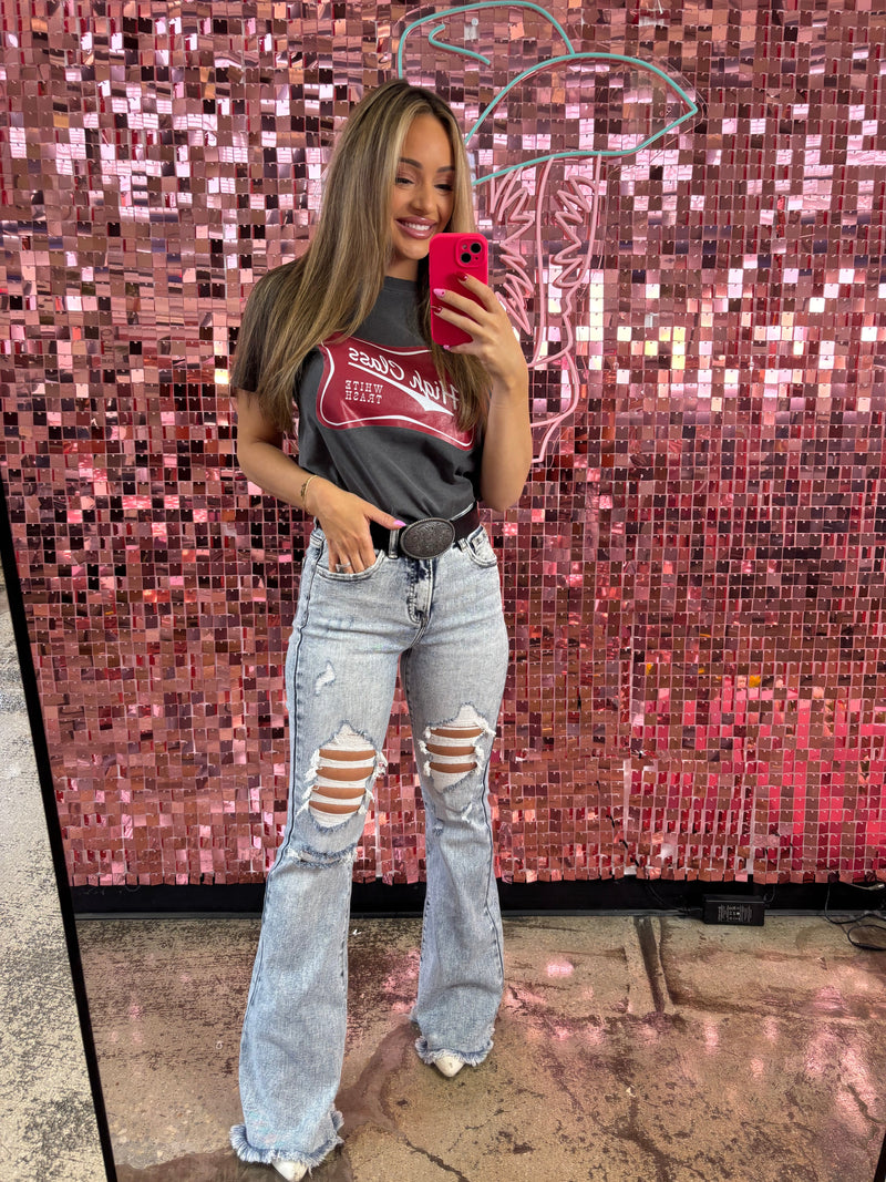Acid Medium Wash Tummy Control Flare Jeans