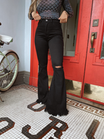 Distressed High Waisted Flare Stretch Jeans