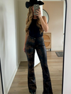 Snakeprint High Waisted Bell Bottom Flare Jeans