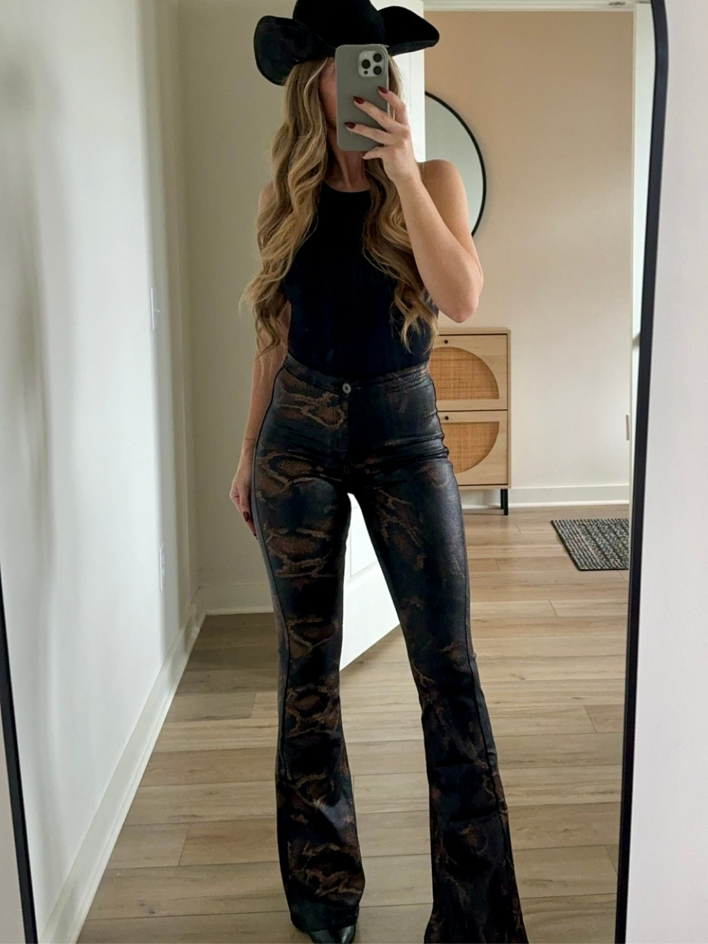 Snakeprint High Waisted Bell Bottom Flare Jeans