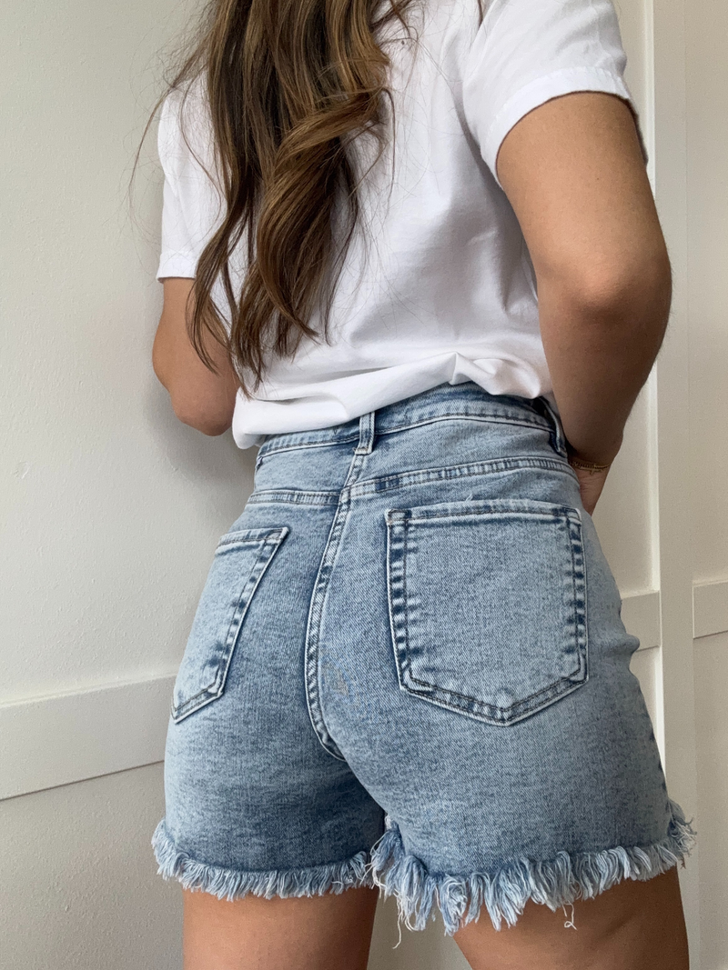 Acid Medium Wash Distressed Denim Risen Shorts