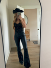 Black High Waisted Bell Bottom Flare Leather Jeans