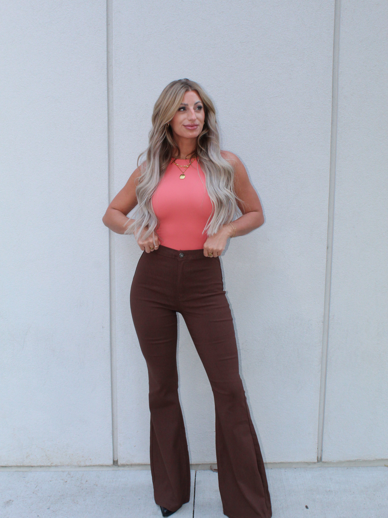 Chocolate Brown High Waisted Bell Bottom Flare Jeans