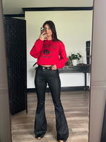 Black High Waisted Bell Bottom Flare Leather Jeans