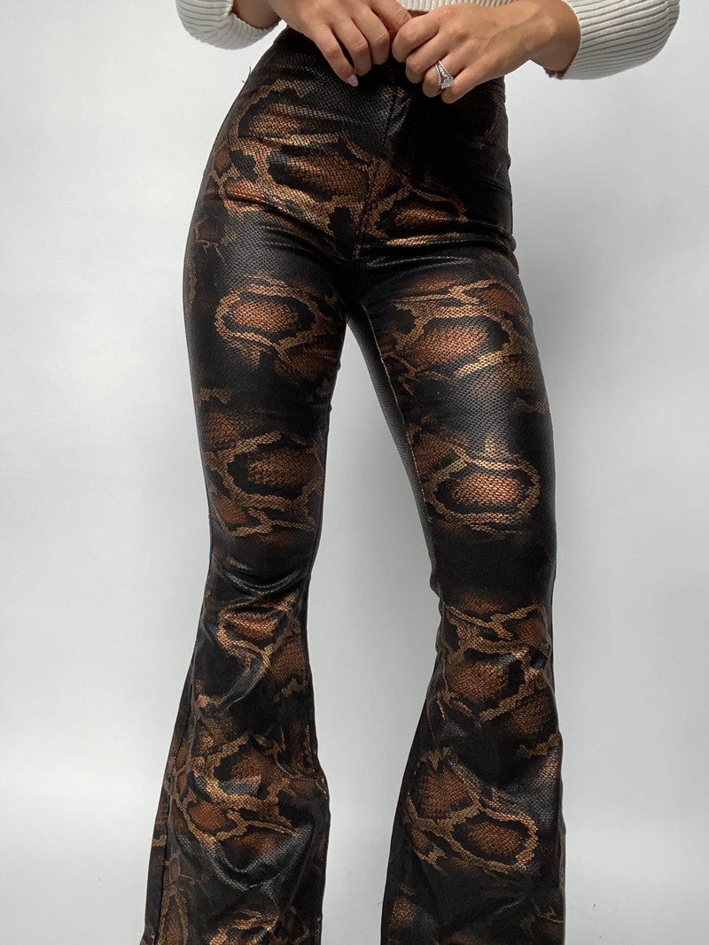 Snakeprint High Waisted Bell Bottom Flare Jeans