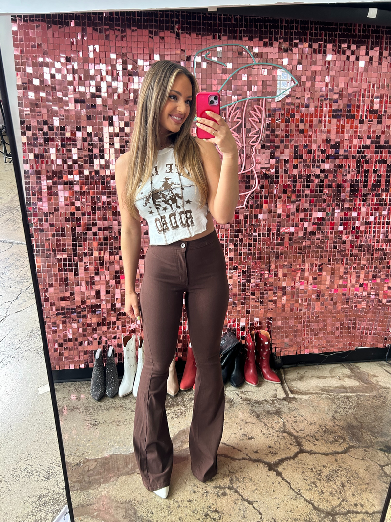Chocolate Brown High Waisted Bell Bottom Flare Jeans