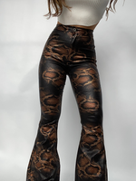 Snakeprint High Waisted Bell Bottom Flare Jeans