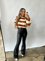 Black High Waisted Bell Bottom Flare Leather Jeans