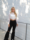 Distressed High Waisted Flare Stretch Jeans