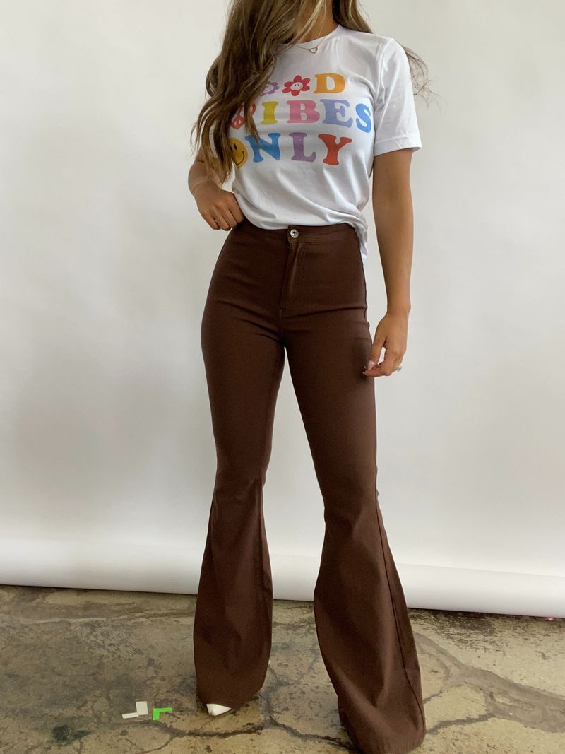 Chocolate Brown High Waisted Bell Bottom Flare Jeans