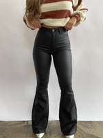 Black High Waisted Bell Bottom Flare Leather Jeans
