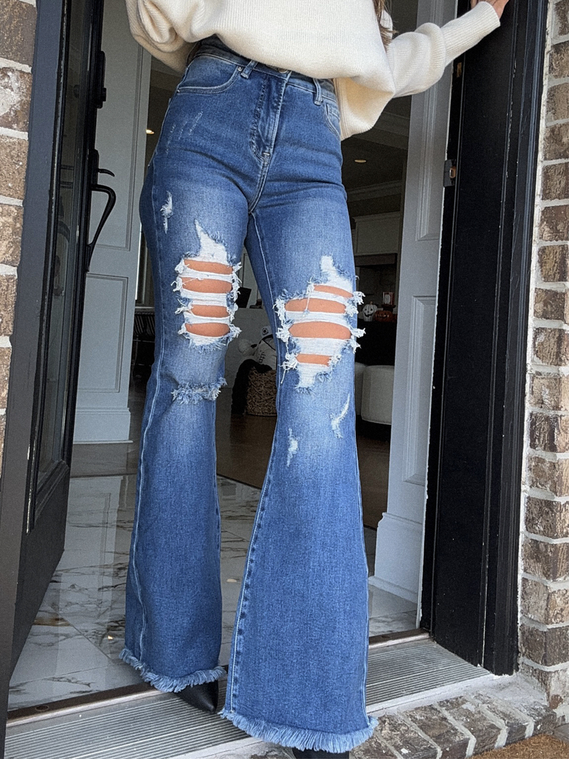 Acid Medium Wash Tummy Control Flare Jeans