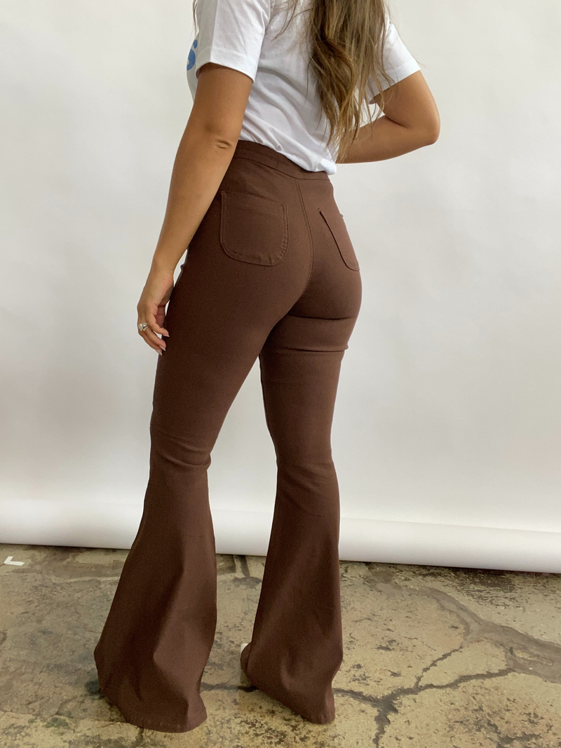 Chocolate Brown High Waisted Bell Bottom Flare Jeans