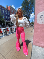 Pink High Waisted Bell Bottom Flare Jeans