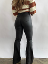 Black High Waisted Bell Bottom Flare Leather Jeans
