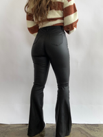 Black High Waisted Bell Bottom Flare Leather Jeans