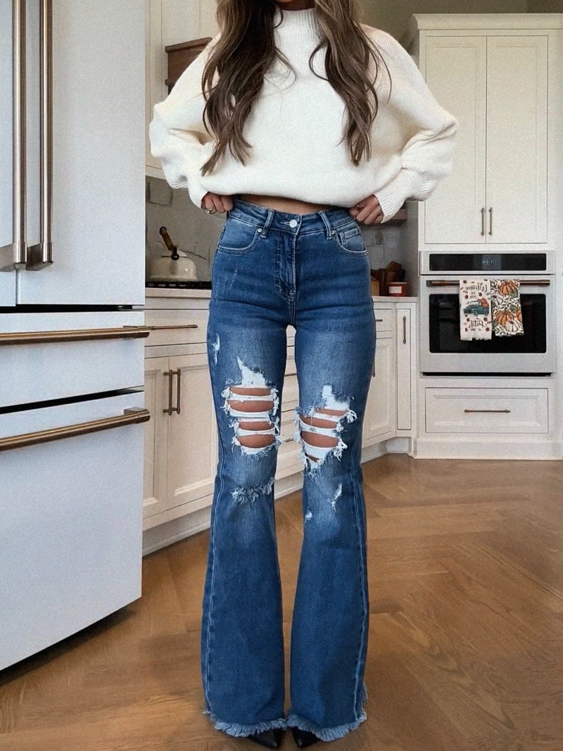 Acid Medium Wash Tummy Control Flare Jeans