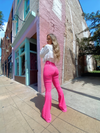 Pink High Waisted Bell Bottom Flare Jeans