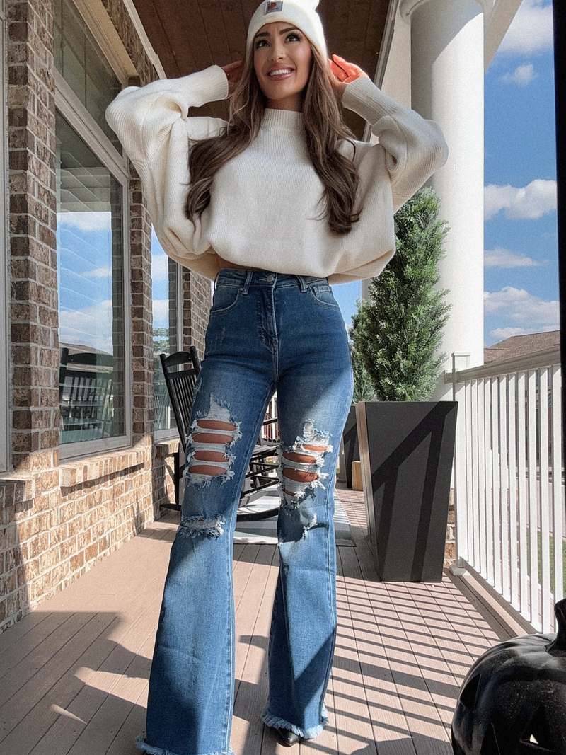 Acid Medium Wash Tummy Control Flare Jeans