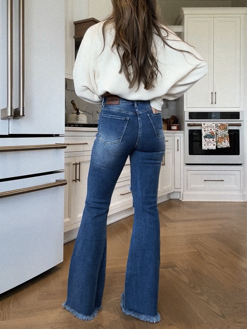 Acid Medium Wash Tummy Control Flare Jeans