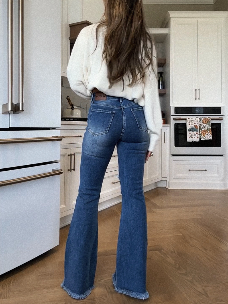 Acid Medium Wash Tummy Control Flare Jeans