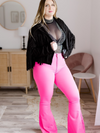 Pink High Waisted Bell Bottom Flare Jeans