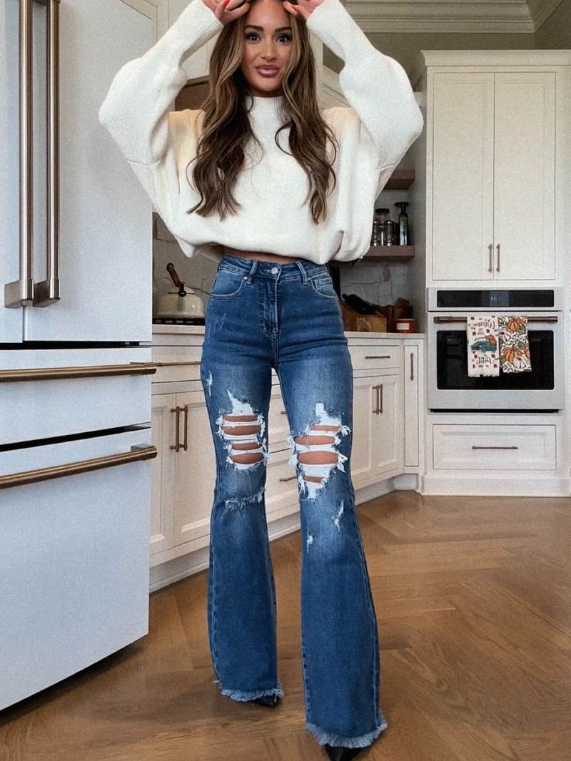 Acid Medium Wash Tummy Control Flare Jeans