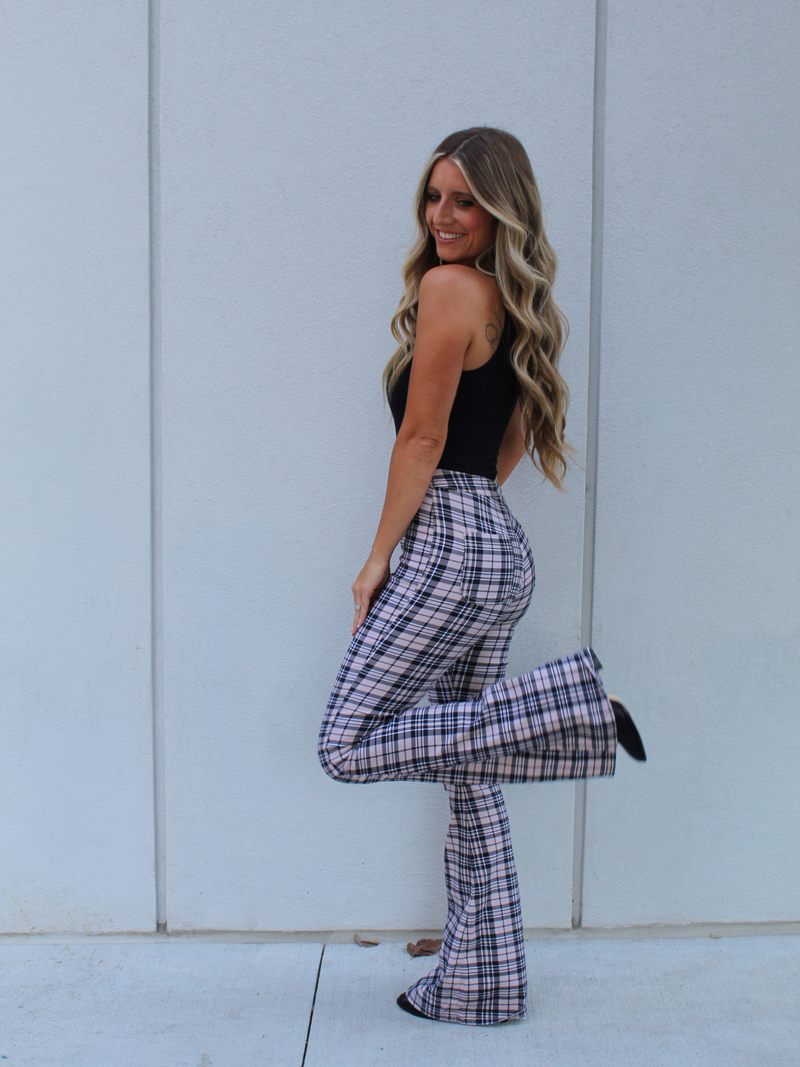 high waisted plaid dress pants Costeam Womens High Waisted Plaid Wide Leg Pants Pleated Front Business Casual Trousers with Side Pockets Vintage Straight Loose Work Dress Pants