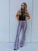 Gretchen High Waisted Plaid Flare Jeans