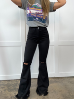 Distressed High Waisted Flare Stretch Jeans