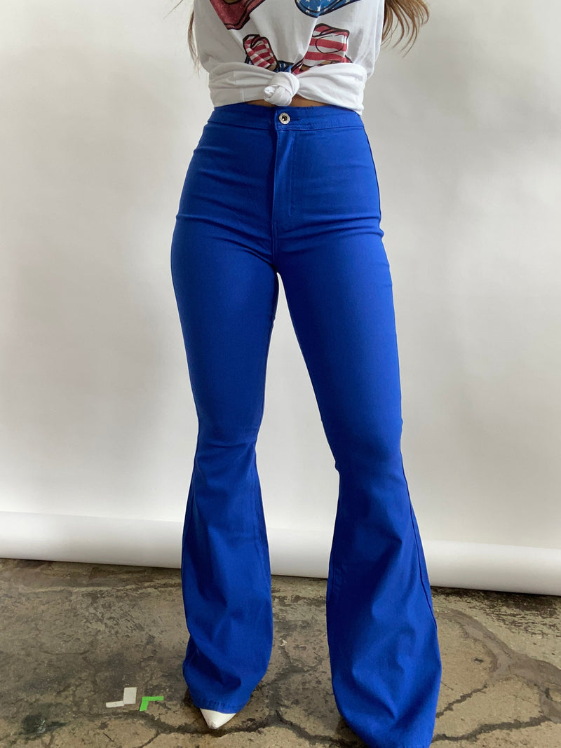 Royal Blue High Waisted Bell Bottom Flare Jeans