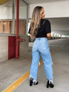 Light Wash Wide Leg Distressed Jeans