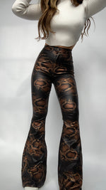 Snakeprint High Waisted Bell Bottom Flare Jeans