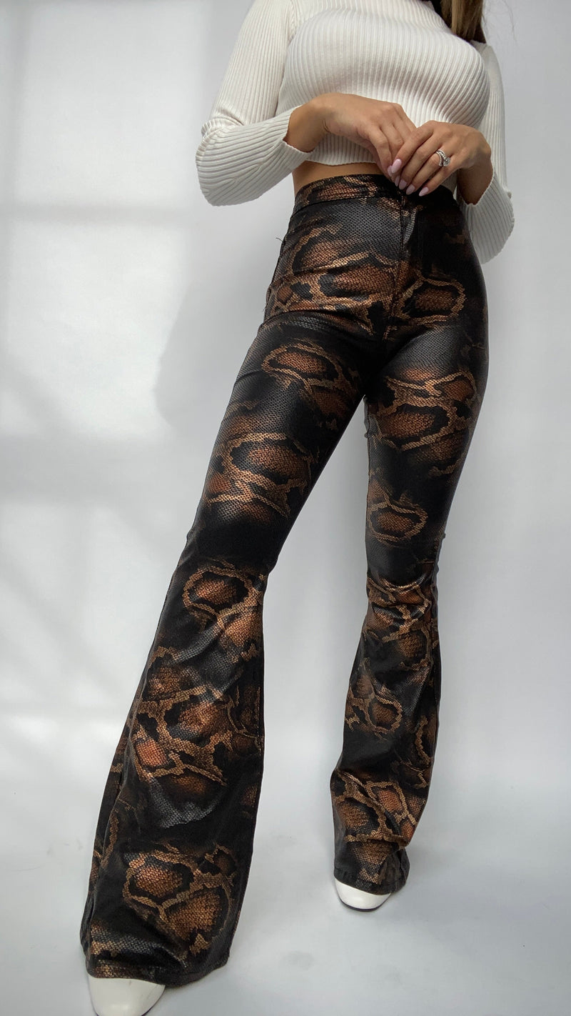 Snakeprint High Waisted Bell Bottom Flare Jeans