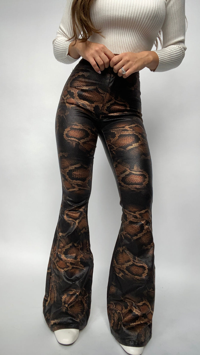Snakeprint High Waisted Bell Bottom Flare Jeans