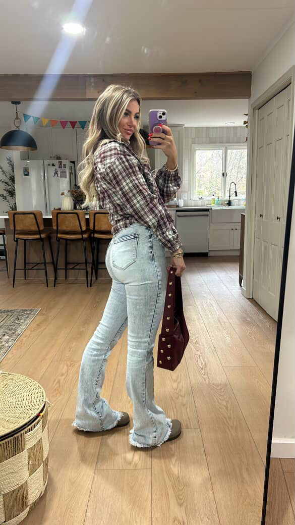 Flare Acid Dark Wash High Rise Jeans