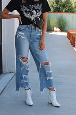 Light Wash Wide Leg Distressed Jeans