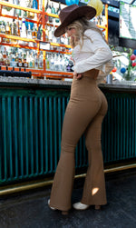 Mocha High Waisted Bell Bottom Flare Stretch