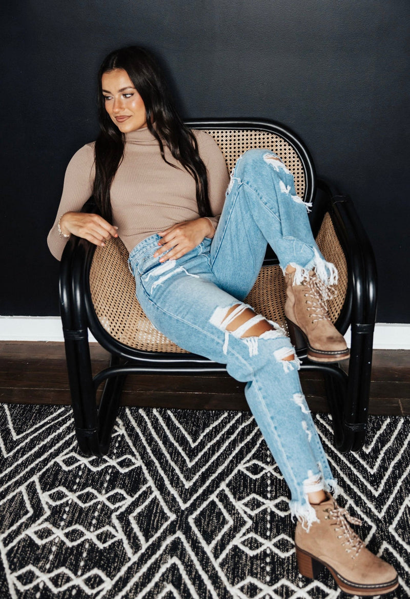 Light Wash Wide Leg Distressed Jeans