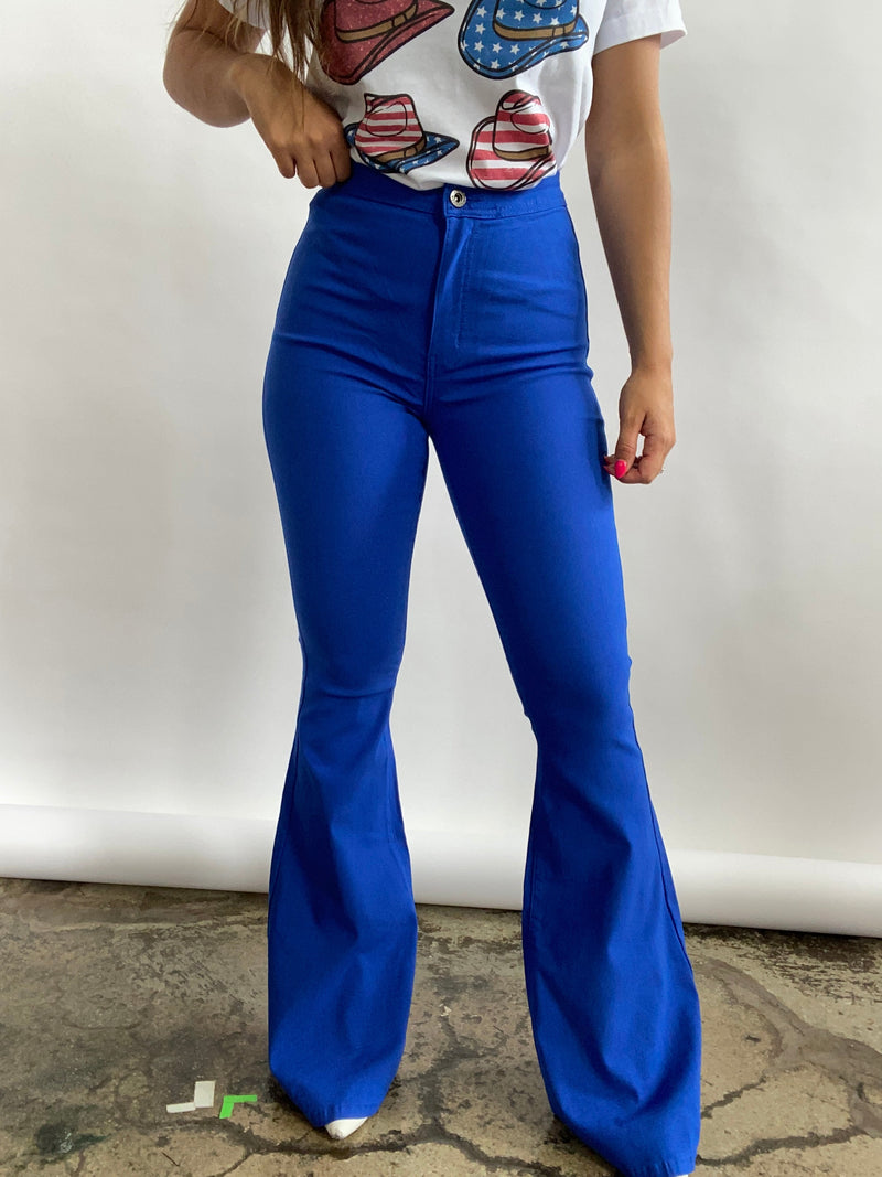 Royal Blue High Waisted Bell Bottom Flare Jeans