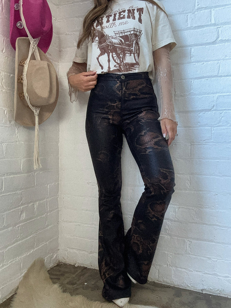 Snakeprint High Waisted Bell Bottom Flare Jeans