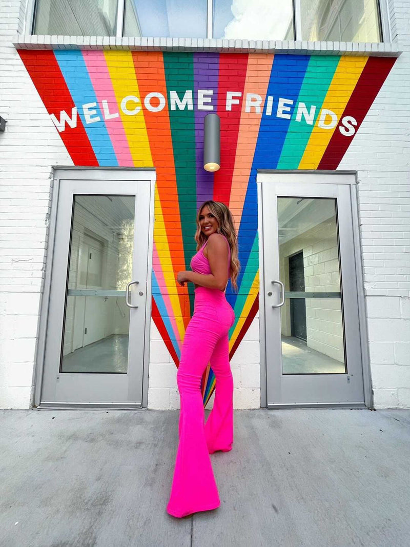 Pink High Waisted Bell Bottom Flare Jeans
