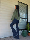 Dark Wash Denim Distressed High Waisted Flares