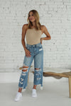 Light Wash Wide Leg Distressed Jeans