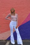 White High Waisted Bell Bottom Flare Stretch Jeans