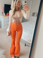 Fiona High Waisted Bell Bottom Flare Jeans - Orange
