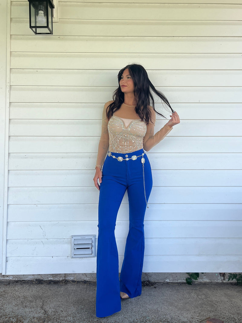 Royal Blue High Waisted Bell Bottom Flare Jeans