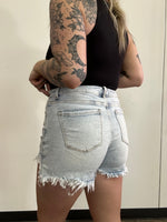 High Rise Distressed Acid Light Wash Shorts